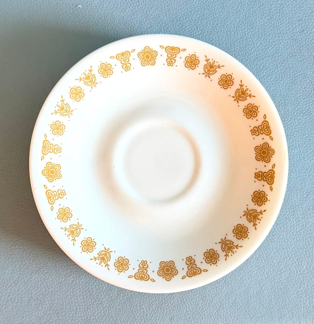 Vintage Corelle Butterfly Gold Saucers Lot of 7 - 1970s Corning Livingware 6.25"
